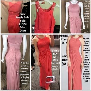 David's Bridal Bridesmaid Dress NWT GUAVA F17093 New With Tags Formal Prom Long
